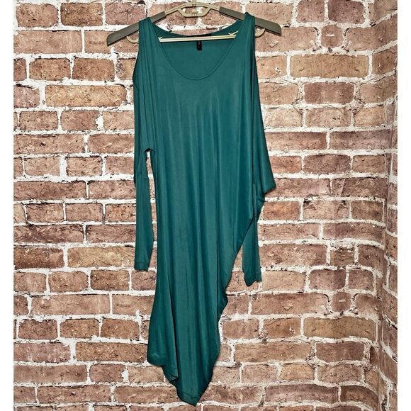 Bcbg Max‎ Azria Cold Shoulder Dress Size Small Acetate Spandex Green Tight Fit - Picture 1 of 7